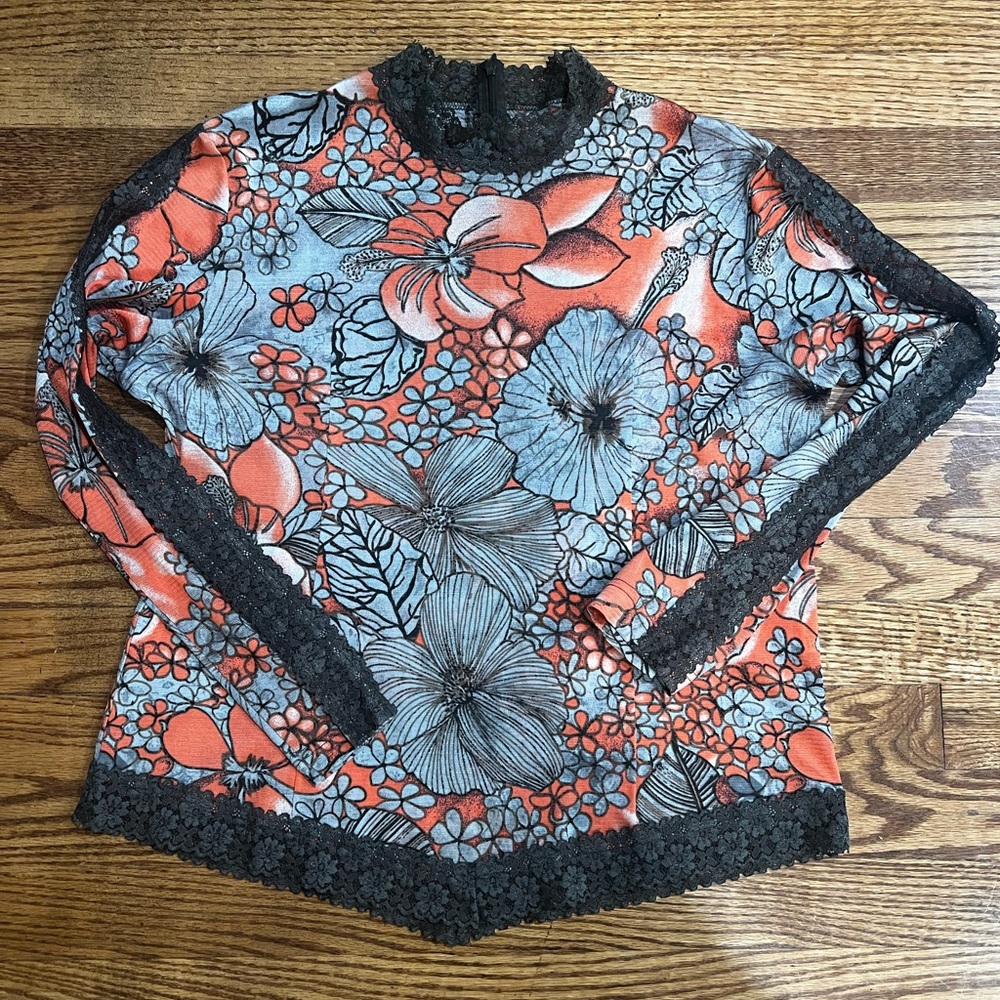 Floral Long Sleeve Top - Orange and Black - Picture 4 of 8